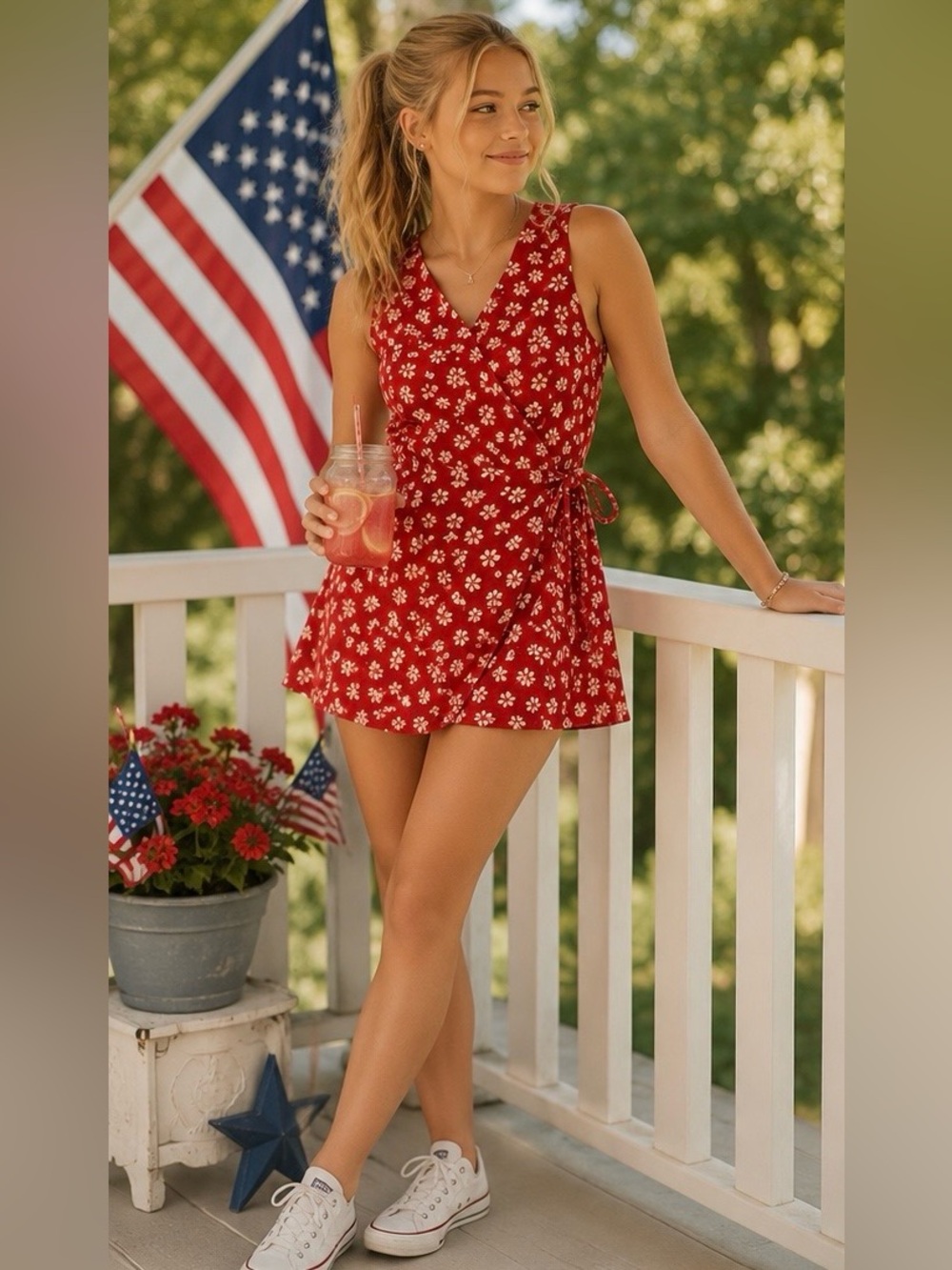 Vintage 90s La Belle Fashions Daisy Floral Skort Romper Size 7 Y2K Summer USA